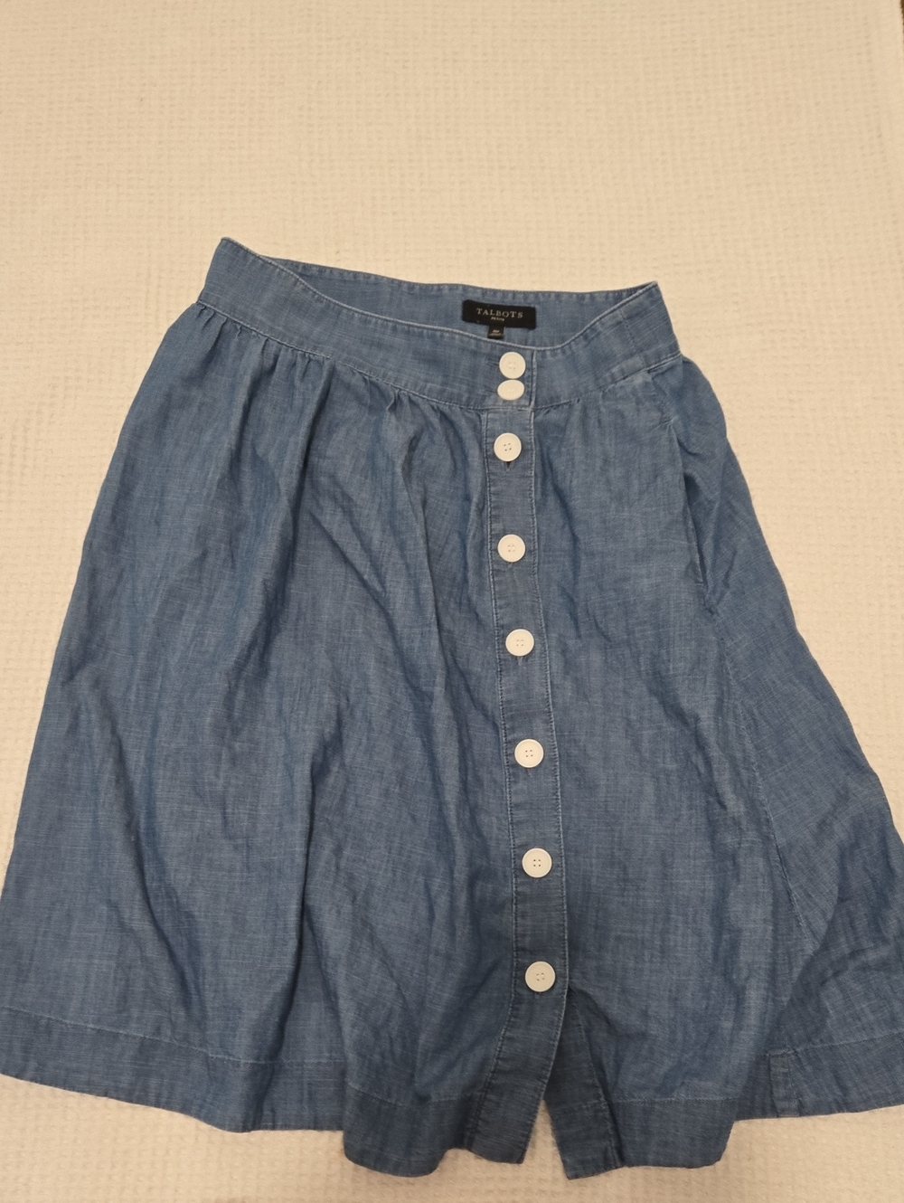 Talbots Light Blue Chambray A-Line Button-Front Skirt With Pockets!